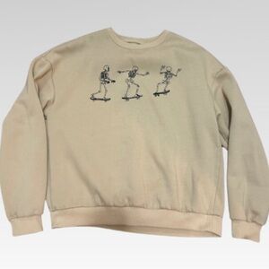 Skateboarding Skeletons Tan Crew Neck Sweater